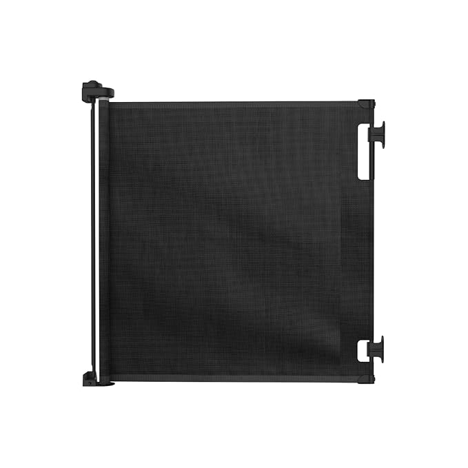Retractable Baby Gate Perma Child Safety 33" Tall x 55” Wide, Mesh, for Stairs, Doorways, Dogs, Pets, Indoor, Outdoor, One-Handed Operation, Locking, Easy Install, Hardware Mount, Black
