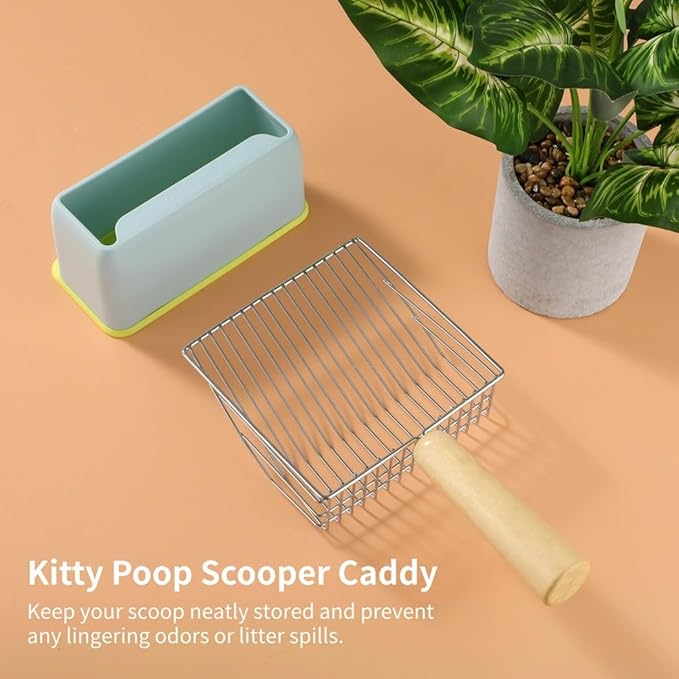 Metal Poop Scooper Caddy, Cat Litter Scoop with Abs Stand, Scoop with Holder, Lasting Cat Cleanup Kit
