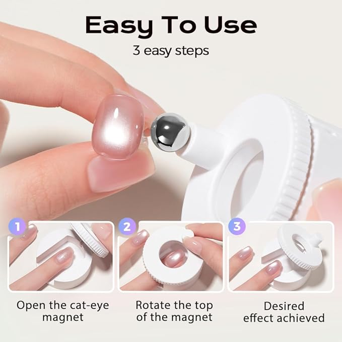 2026 New Rotating Cat Eye Magnet, Beginner-Friendly Nail Tool with Magnetic Force, Easy DIY Glossy Cat Eye Effect (Pink)