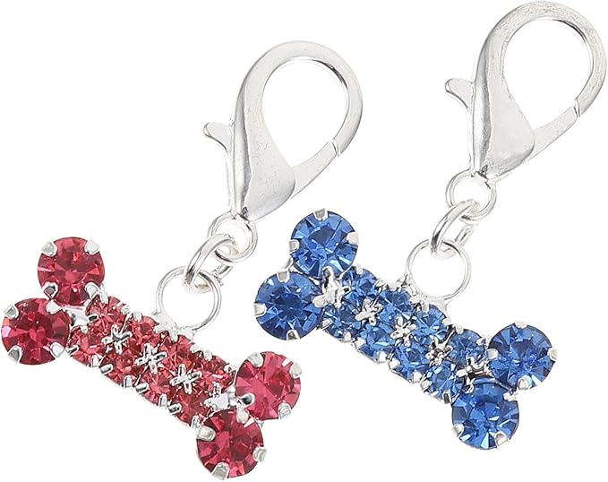 GALPADA 2pcs Rhinestone Bone Dog Collar Pendants Decorative Hanging Accessories for Pet Collars Pink and Blue Dog Cat Charm Ornaments for Pet Supplies