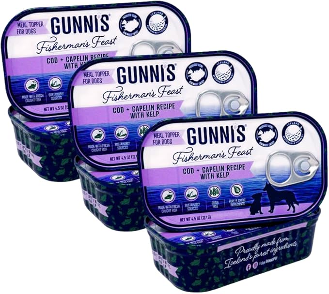 Pet Fisherman’s Feast Dog Food Topper – Cod & Capelin with Kelp – Gently Cooked, Wild-Caught in Iceland – Grain-Free, Natural Topper for Dogs – 4.5 oz Tins, Pack of 6