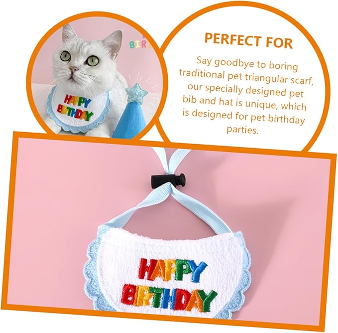 Beaupretty Dog Birthday Hat and Embroidered Bib Set with Blue Star Design, Decorative Party Pet Bandana and Cosplay Hat for Cats and Dogs, Adjustable Party Supplies for Pet Celebrations