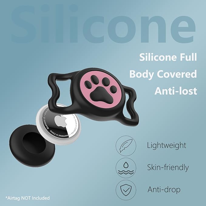 2-Pack Airtag Holder for Dog Collar, Waterproof Silicone Protective Case Cover, Anti-Lost Tracker Universal Fit for All Width Pet Collars(Black&Pink)