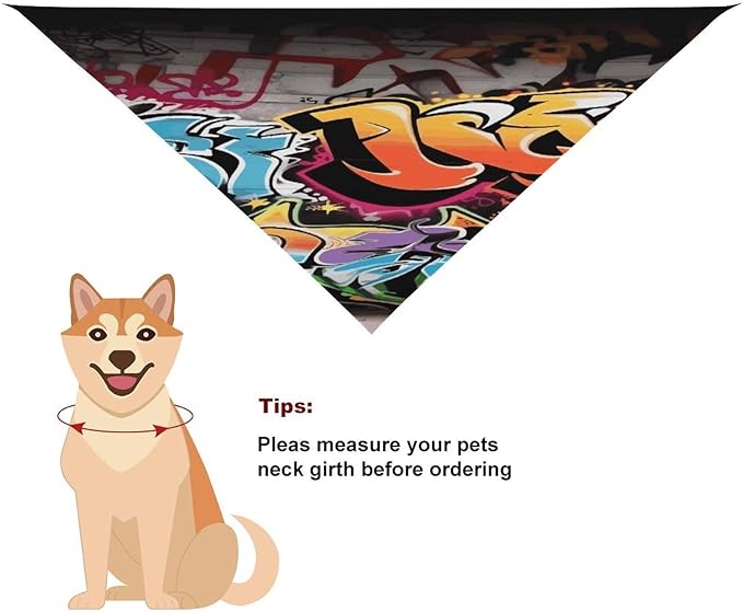 Dog Bandana Spring Pet Scarf Adjustable Triangle Graffiti Hip Hop Printing Dog Bib Washable Polyester Puppy Bandana for Small Medium Large Dogs Cat Birthday Party Supplies