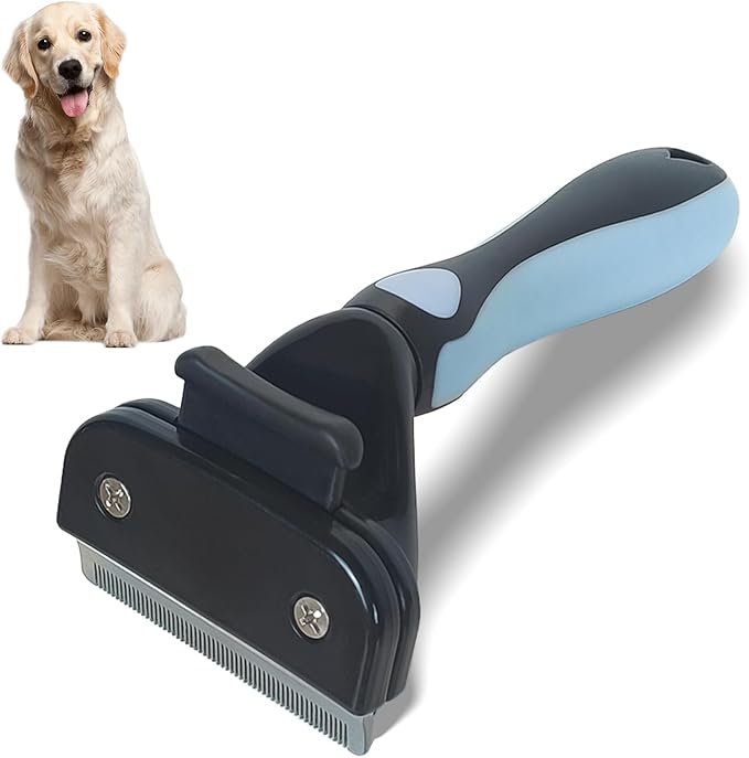 Pet Deshedding Tool, Self Cleaning Pet Grooming Rake, Deshedding Hair Brush with Stainless Steel Teeth and Rubber Handle, for Dog Cat Short Medium and Long Pet Hair (Small)