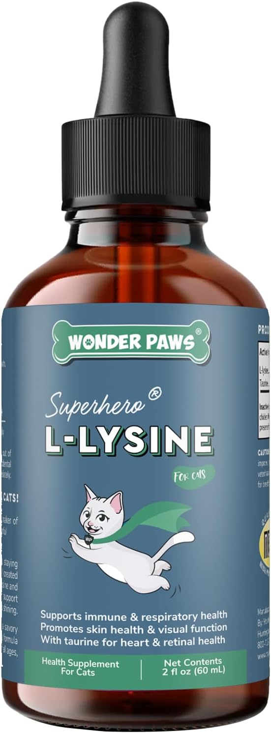 Premium L-Lysine Supplement for Cats – for Immune Support, Sneezing, Runny Nose, Watery Eyes & Nasal Health– 60ML Lysine for Feline Respiratory Support – Cat Lysine Drops with Taurine for Immunity