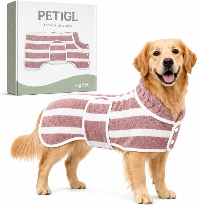 Dog Robe, Towels for Dogs After Bath, Dog Bathrobe for Drying Dogs, Fast Drying Super Absorbent Striped Dog Towel Wrap, Adjustable Warm Pet Bath Supplies (Red, X-Small)