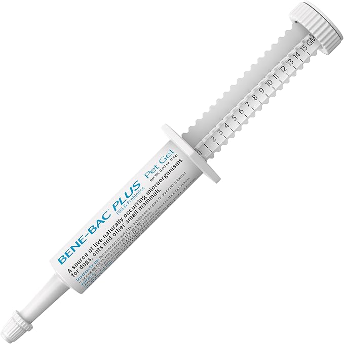 PetAg Bene-Bac Plus Pet Gel - 15 g Syringe - FOS & Probiotics for Dogs, Cats, Exotic & Wildlife Mammals