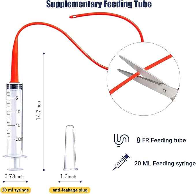 Newborn Kitten Nursing Bottle Feeding Kit, Pet Bottle, Silicone Nipples, 8 FR Feeding Tube, Pet Pill Shooter, Aspirator Bulb, Small Animal Feeding Supplies for Newborn Pet Dog Rabbit Goat