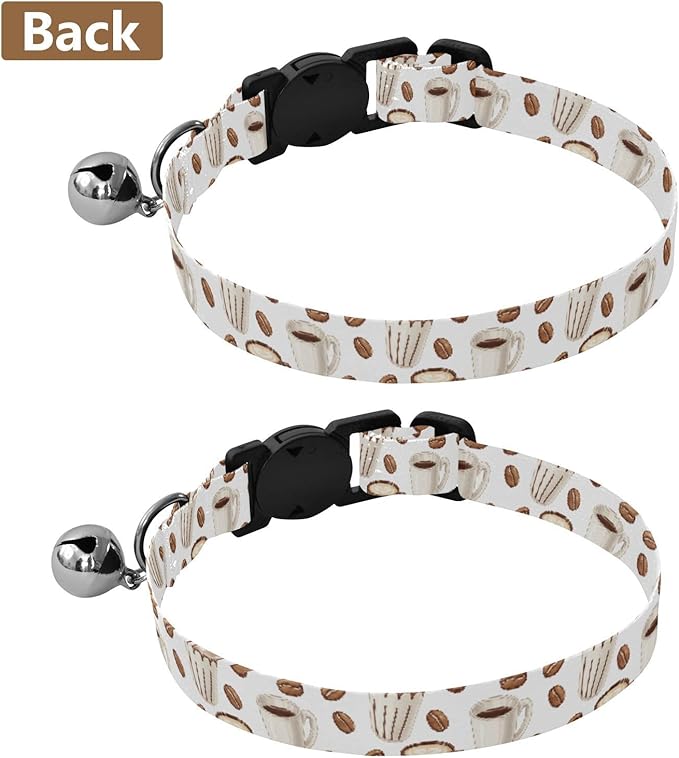 Dog Collar Coffee White Pattern Soft Dog Collars Puppy Collar Adjustable Cat Pet Collar for Dogs Cats Pets Supplies 2 Pack