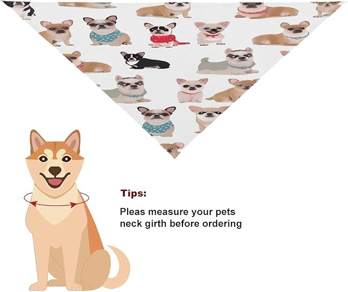 Dog Bandana Spring Pet Scarf Adjustable Triangle Cute Chihuahua Pug Pattern Printing Dog Bib Washable Polyester Puppy Bandana for Small Medium Large Dogs Cat Birthday Party Supplies