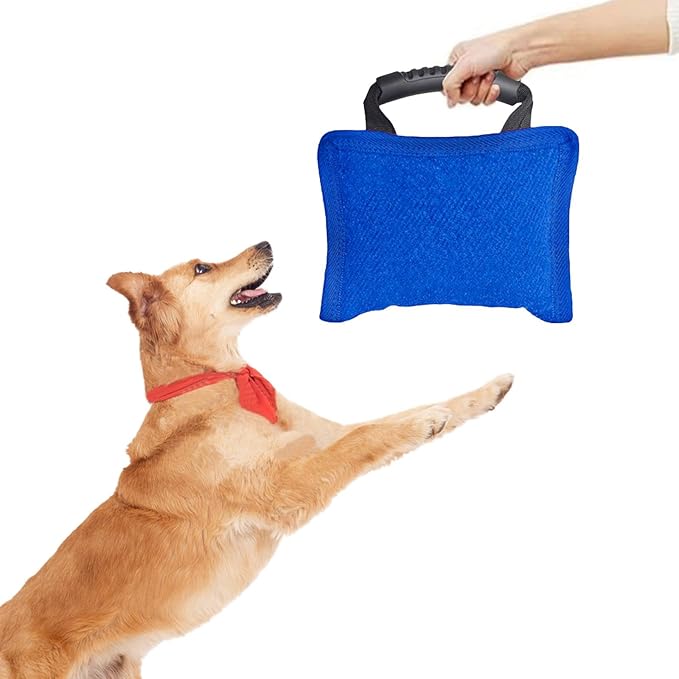 Baoblaze Dog Bite Pillow Tough Tug Toy Practical Portable Outdoor Pet Supplies for Small and Medium Sized Dogs Biting Pad with Handle, Blue