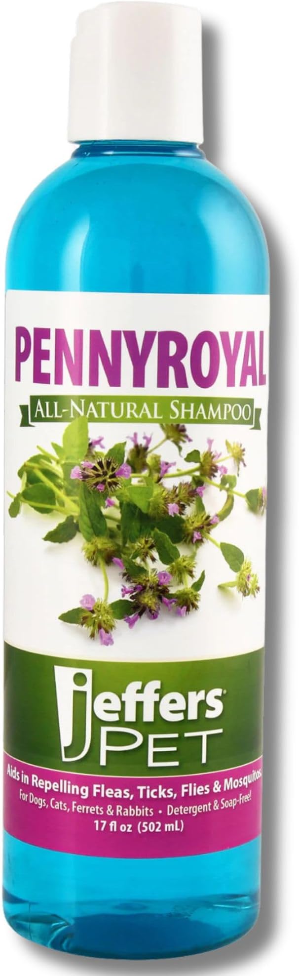 Jeffers Pet Natural Pennyroyal Dog Shampoo, 17 oz – Detergent & Soap Free Grooming, Mint Fragrance with Fresh Blue Color, Deep Cleaning Herbal Formula Leaves Coat Soft, Fluffy & Manageable