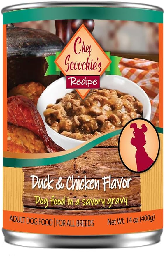 Scoochie Pet Chef Scoochies Duck and Chicken Dog Food in Gravy 14 Ounce Pop Top Can, Pet Foods and Supplies