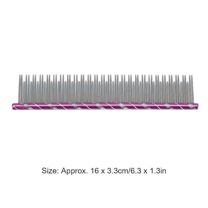 Pet Hair Removal Comb with Stainless Steel Teeth, Durable Cat Grooming Tool, 6.3 Inch Comfortable Non Slip Handle - Reusable Design, Open Knot Comb for Long and Short Haired Cats (Purple)