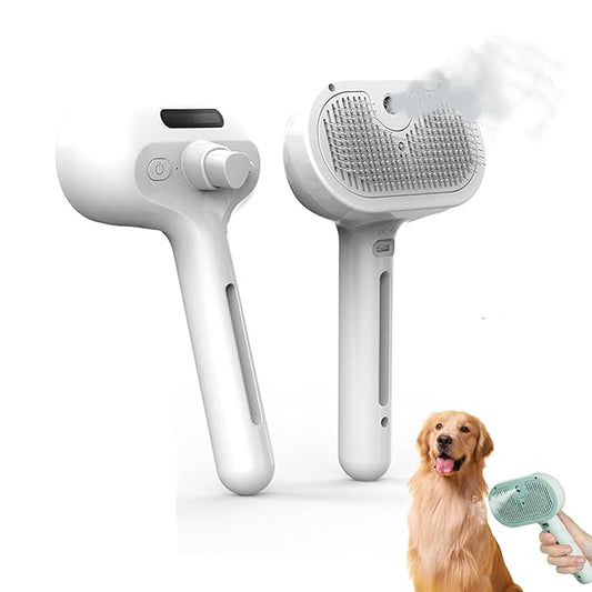 Pet Grooming Brush with Spray, 2025 New Steam Cat & Dog Brush, Self Cleaning 3 in 1 Pet Brush for Shedding & Grooming (White)