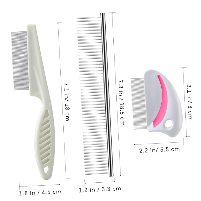 BESTonZON 3pcs Pets Grooming Set Stainless Steel Combs for Dogs and Cats Safe and Dematting Tools Ergonomic Design for Easy Grooming for Indoor Use