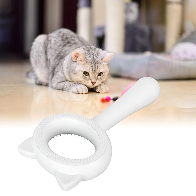 Cat Grooming Brush Double Sided Deshedding Massage Pet Hair Removal Comb for Cats Dogs Multipurpose Self Cleaning Comfortable Handle Round Tips Easy Cleaning ABS Material 17x9cm (White)