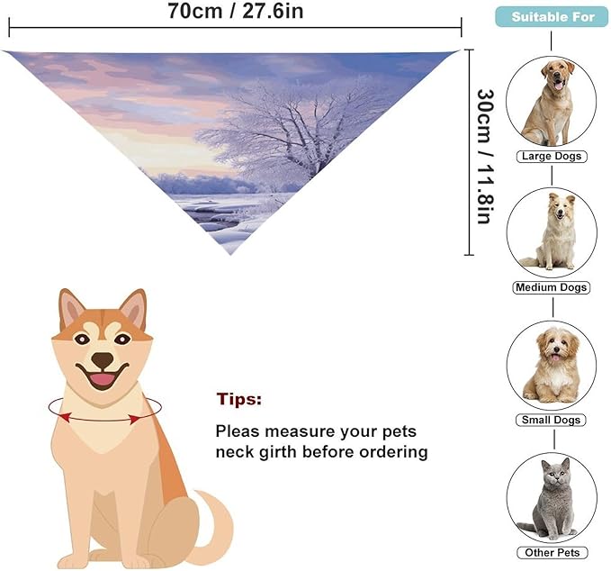 Dog Bandana Spring Pet Scarf Adjustable Triangle Winter Landscape Printing Dog Bib Washable Polyester Puppy Bandana for Small Medium Large Dogs Cat Birthday Party Supplies
