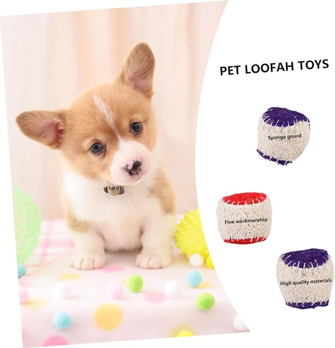 BESPORTBLE 2pcs Natural Loofah Dog Chew Tennis Ball Set for Puppy Training Interactive Pet Chew Sturdy Ball Supplies for Dogs Random Color