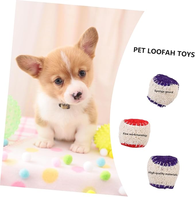 SOLUSTRE 2pcs Dog Chew Natural Loofah Tennis Balls Sturdy Puppy Chewing Training Interactive Pet Chew Supplies for Dogs Random Color