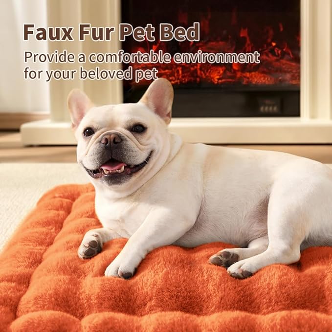 Self-Warming Cat Bed, Plush Faux Fur Pet Bed Mat with Anti-Slip Bottom, Ultra Soft Heated Bed for Cats & Medium Dogs, Cozy Fluffy Pad for Couch & Crate, Machine Washable, 27x20 Inch Orange