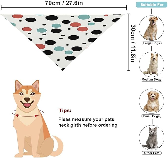 Dog Bandana Spring Pet Scarf Adjustable Triangle Polka Dot Printing Dog Bib Washable Polyester Puppy Bandana for Small Medium Large Dogs Cat Birthday Party Supplies