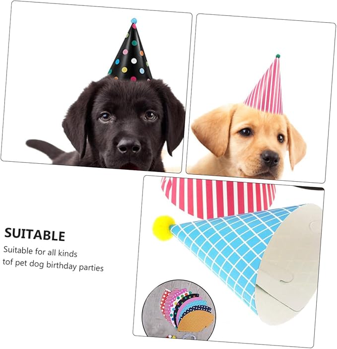 VILLCASE Dog Birthday Bandana and Hat Set 9 Assorted Pet Birthday Caps with 1 Decorative Party Supplies and Puppies Random Color