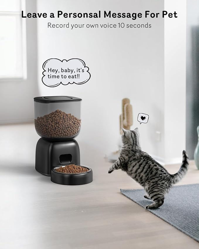 Automatic Cat Feeder, 3L Cat Food Dispenser Battery-Operated with 180-Day Battery Life, Timed Pet Feeder for Cats and Dogs, Desiccant Bag, Programmable Portion Control, 10s Voice Recorder