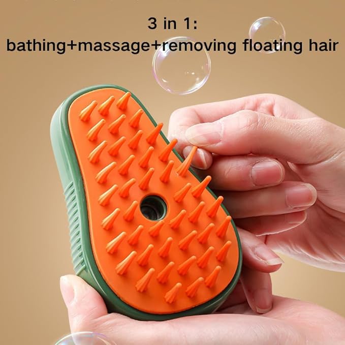 Cat Steam Brush, 3 in 1 Cat Comb for Massage, Self Cleaning Cat Brush with Water, Rechargeable Silicone Dog Steam Brush, Cat Bath Brush Eliminates Flying and Tangled Hair Cat Grooming Comb (Green)