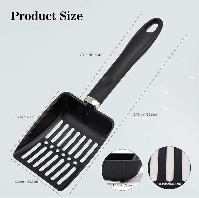 Cat Litter Scoop,Metal Cat Litter Scoop,Stainless Steel cat Litter Scoop with Non-Slip Handle,Poop Sifting,Kitten Pooper Lifter,for Litter Box