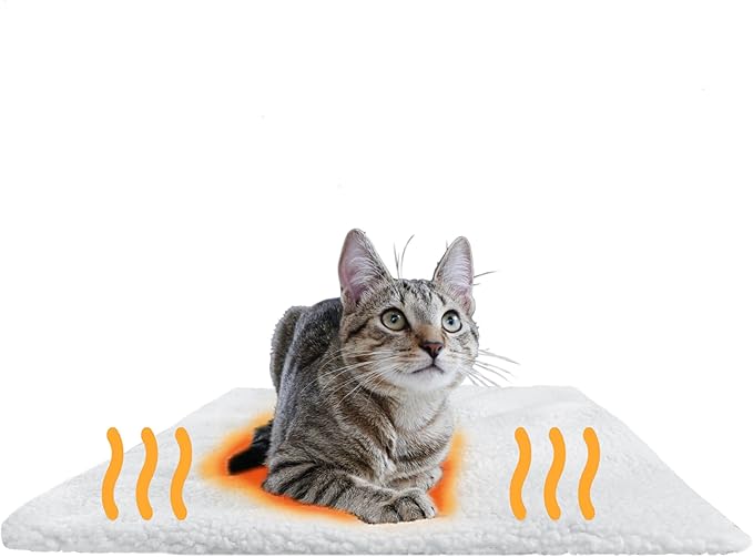 PiuPet® Self Heating Cat Bed 23.5 x 17.7inch - Thermal Self Warming Cat Mat for Indoor & Outdoor Use - Extra Soft Fluffy Blanket, Non-Electric Pad, Non-Slip Bottom, Removable & Washable Cover (White)