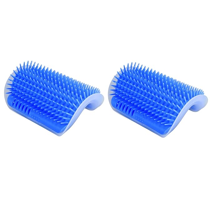 2PCS Self Grooming Cat Brush Interactive Toy Soft Cat Wall Corner Scratcher Massage Combs with Catnip (Blue)