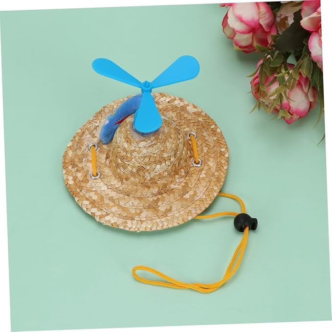 Pet Straw Hat with Propeller, Woven Straw Knitted Cap, Large Size Photo Props for Dogs, Funny Decorative Pet Supplies for Home and Outdoor Use