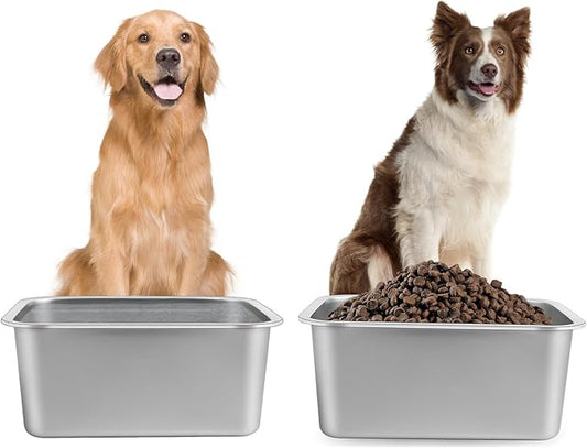 1.25 Gallons Large Dog Water Bowl, 2PCS Stainless Steel Metal Dog Bowls, Large Capacity Pet Food Bowl Water Dish for Indoor and Outdoor Universal for Small & Medium Dogs 12.6''×8.7''×3.9''