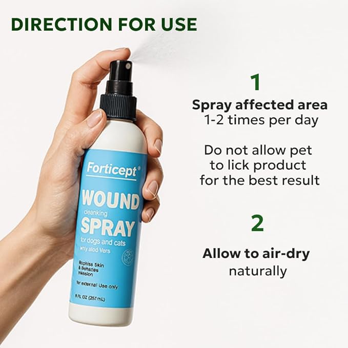 Forticept Hot Spot & Wound Care Kit, Itch Relief Spray for Dogs and Cats 8 oz + Promote Healing Wound Hydrogel 4 oz. + Self-Adhesive Wrap, First Aid for Dogs and Cats