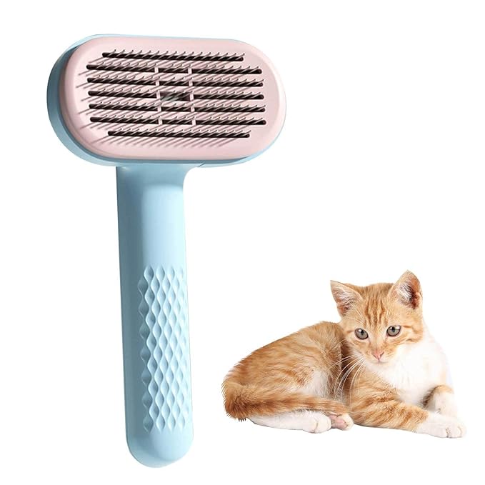 Self Cleaning Slicker Brush | Grooming Tool for Cats Dogs - Push Button Hair Remover, Detangling Undercoat Comb, Skin Massage Pins Reduce Shedding | for Veterinarians Owners Salon Use