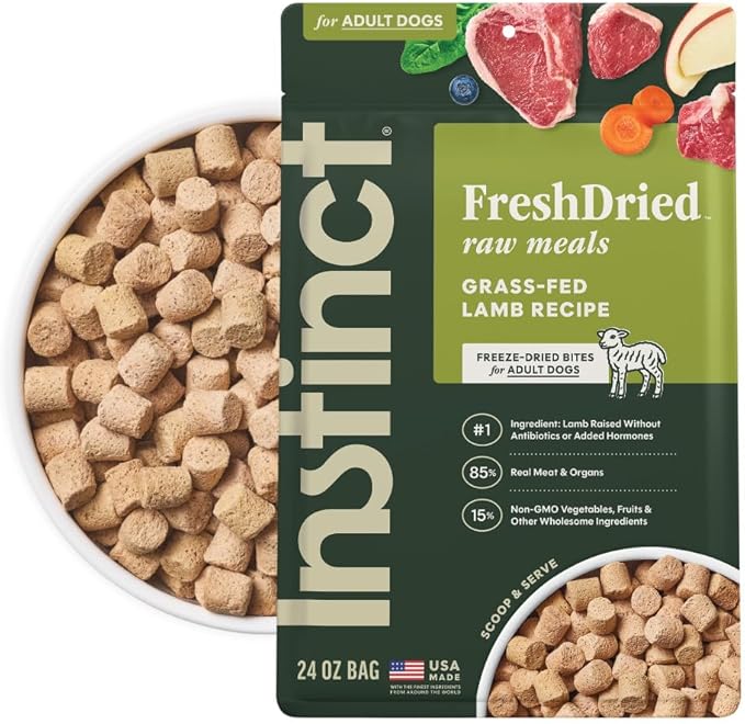 Instinct FreshDried Bites, Natural Freeze-Dried Dog Food, Grain Free - Grass-Fed Lamb, 24 oz. Bag