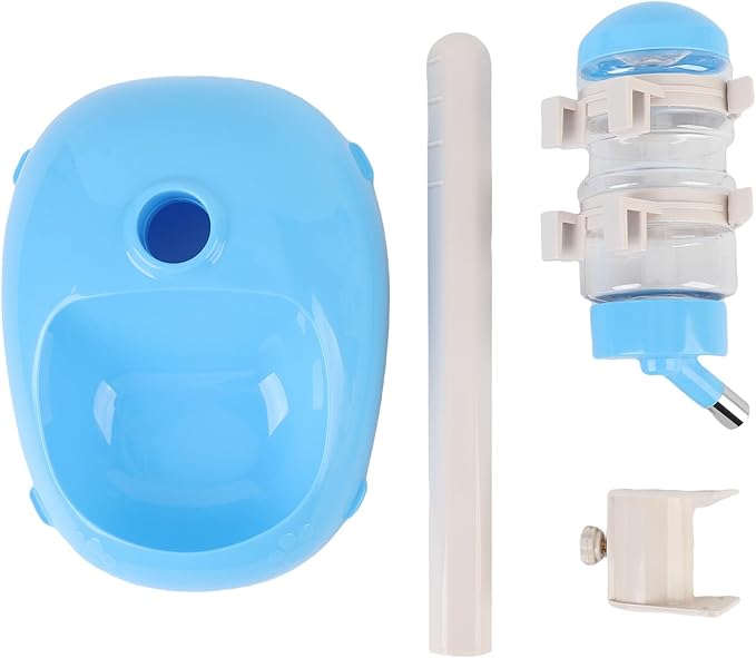 Pet Standing Water Dispenser, Adjustable Height Dog Water Bottle, with Food Feeder Bowl for Small Dogs Cats (Blue)