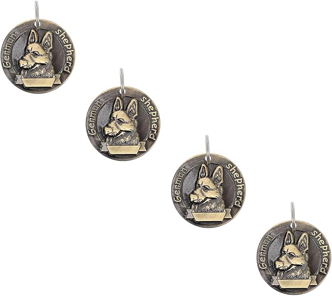 GANAZONO 4pcs Retro Bronze Dog Tags Pet Identity Charms Metal Pet Collar Pendants for German Shepherd Dogs Anti-Lost Hanging Labels for Supplies