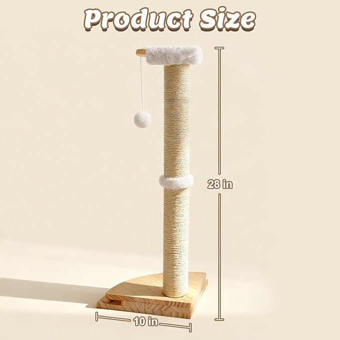 Cat Corner Scratcher with Interactive Ball Toys for Indoor Cats, Sisal Cat Scratching Post with Danging Ball for Wall Corners Furniture Protector 28''