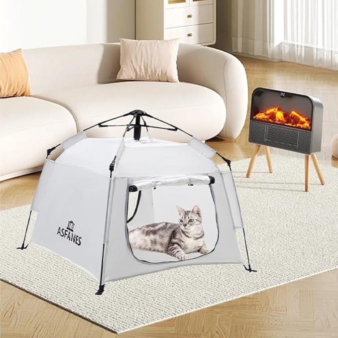 Outdoor Pet Automatic Camping Tent, Pop up Cave Bed for Indoor Cats and Small Dogs, Portable Cat House Dog House, White.