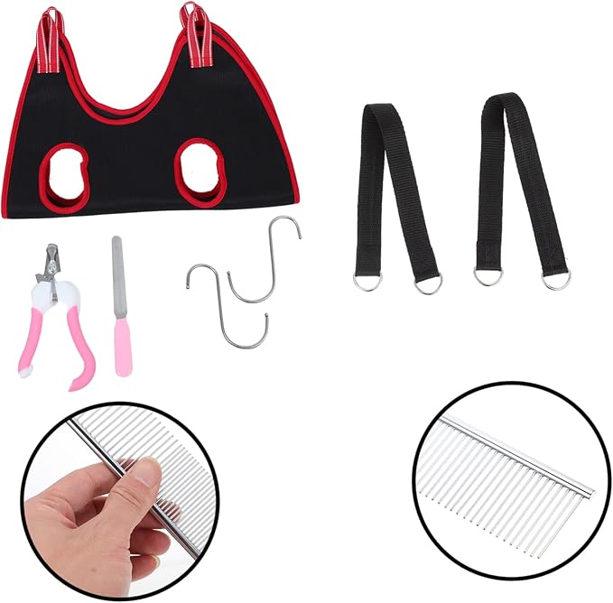 Kisangel 1Set Pet Cat Grooming Hammock with Nail Clipper Comb and File for Small to Medium Dogs and Cats Stabilizing Grooming Sling for Easy Nail Trimming and Body Support