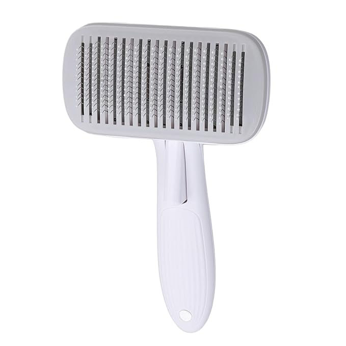 Cat Brush For Shedding, De Shedding Brush Dog Hair Dogs Cats Grooming Tool Self Cleaning Slicker Hair For Rabbit Massage Removes Loose Undercoat (Steel Wire Rubber Head Gray)