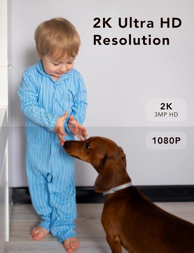 2K Security Camera Wired, Outdoor/Indoor for Home, Pet, Baby, Nanny, IP65 Waterproof Color Night Vision, White Light & Siren, Recording, Motion Detection, Works with Alexa,White-2P
