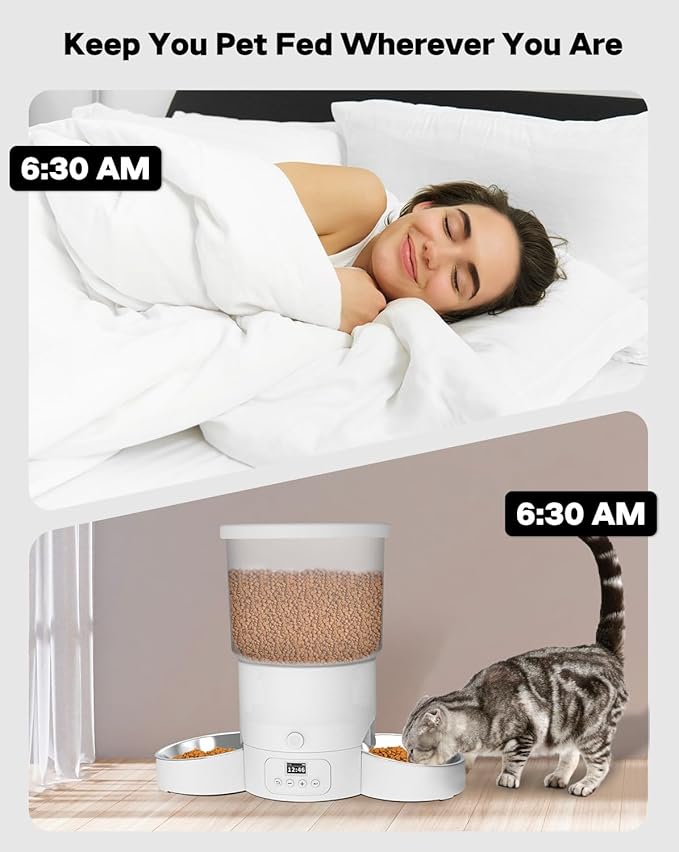 SURDY Automatic Cat Feeder with 5G WiFi, 20 Cups/5L Automatic Cat Food Dispenser for 2 Cats Smart Pet Feeder with APP Control for Remote Feeding (White, 5L)