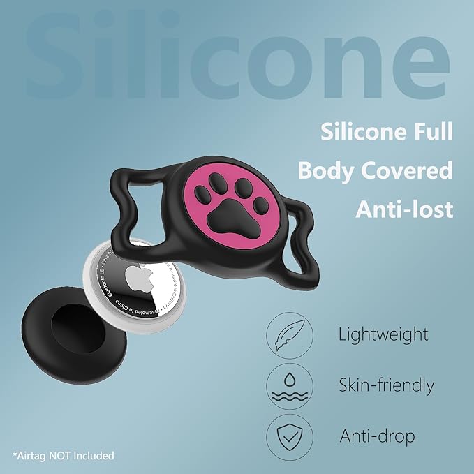 2-Pack Airtag Holder for Dog Collar, Waterproof Silicone Protective Case Cover, Anti-Lost Tracker Universal Fit for All Width Pet Collars(Black&Rose Red)