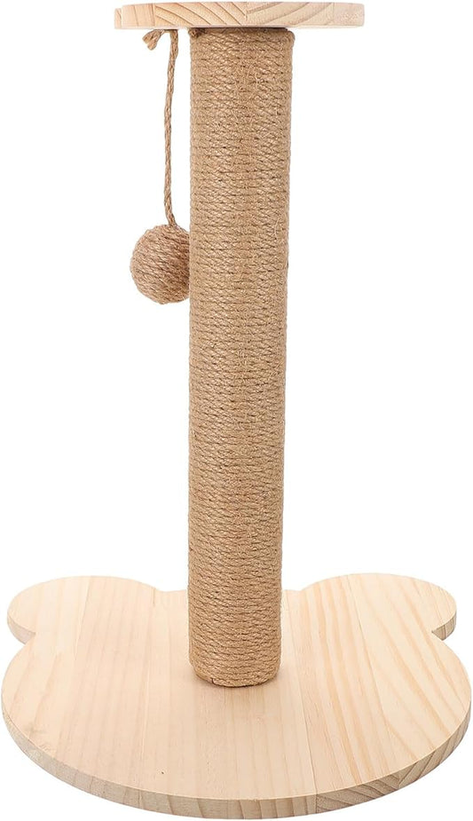 Yardwe Natural Sisal Cat Scratching Post and Kitten Climber with Solid Wood Base, Sturdy Household Floor Scratcher for Indoor Cats and Kittens