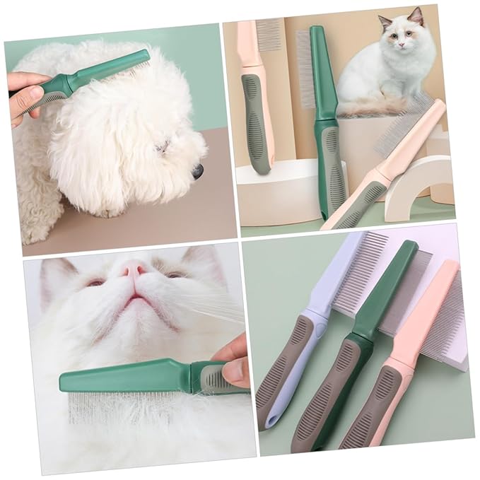 Dog Cat Grooming Comb with Fine Teeth for Removing Tangles and Mats Ergonomic Pet Brush with Durable Handle for Long-haired Cats and Dogs Olive