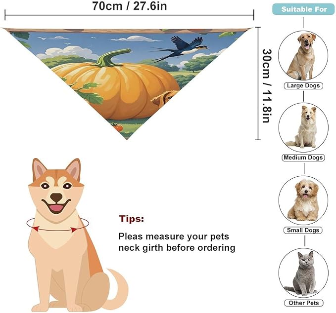 Dog Bandana Spring Pet Scarf Adjustable Triangle Autumn Farm Printing Dog Bib Washable Polyester Puppy Bandana for Small Medium Large Dogs Cat Birthday Party Supplies